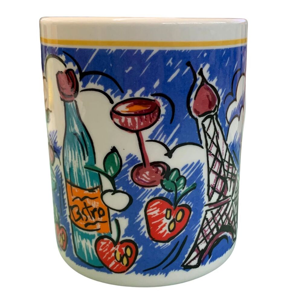 MISONO Paris Eiffel Tower Bistro Cherry Designed VTG Mug Cup-2 Piece Set - Picture 3 of 7